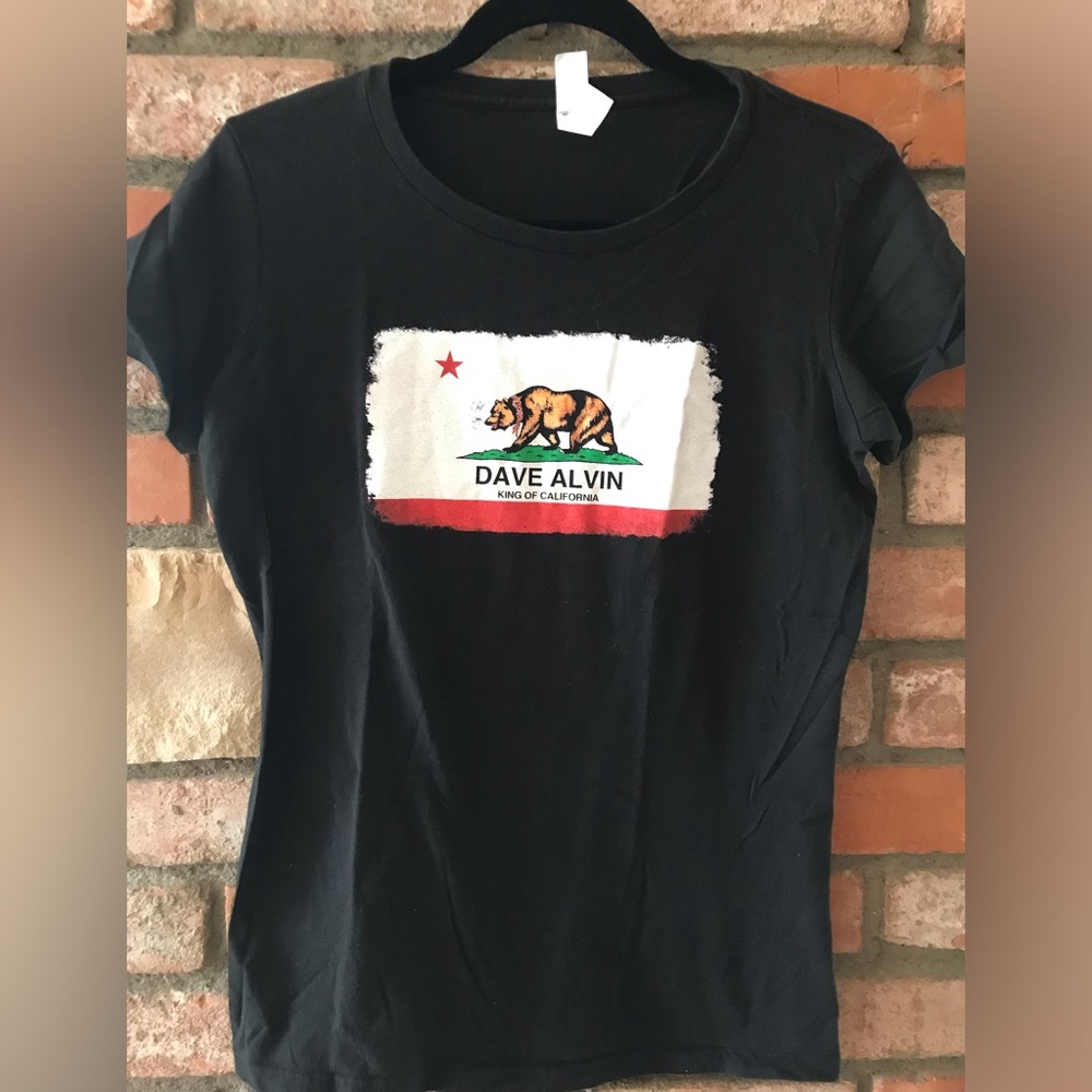 Dave Alvin King of California Bear Republic flag black cotton Women’s T-shirt XL